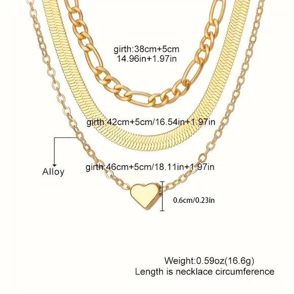 Elegant Layered One Piece Set of Chains with Heart - Picture 3 of 5